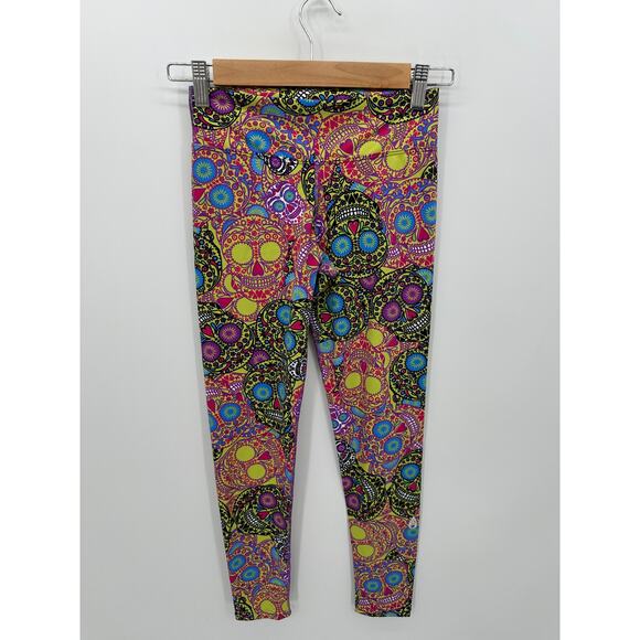 Dona Jo Fitwear Leggings Women Sz 1 Skull Bring Colorful Mardi Gras Compression - Picture 1 of 8